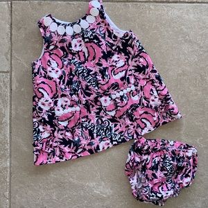 Lilly Pulitzer Infant Shift Dress & Bloomers in Hangin with My Boo, Sz 18-24M